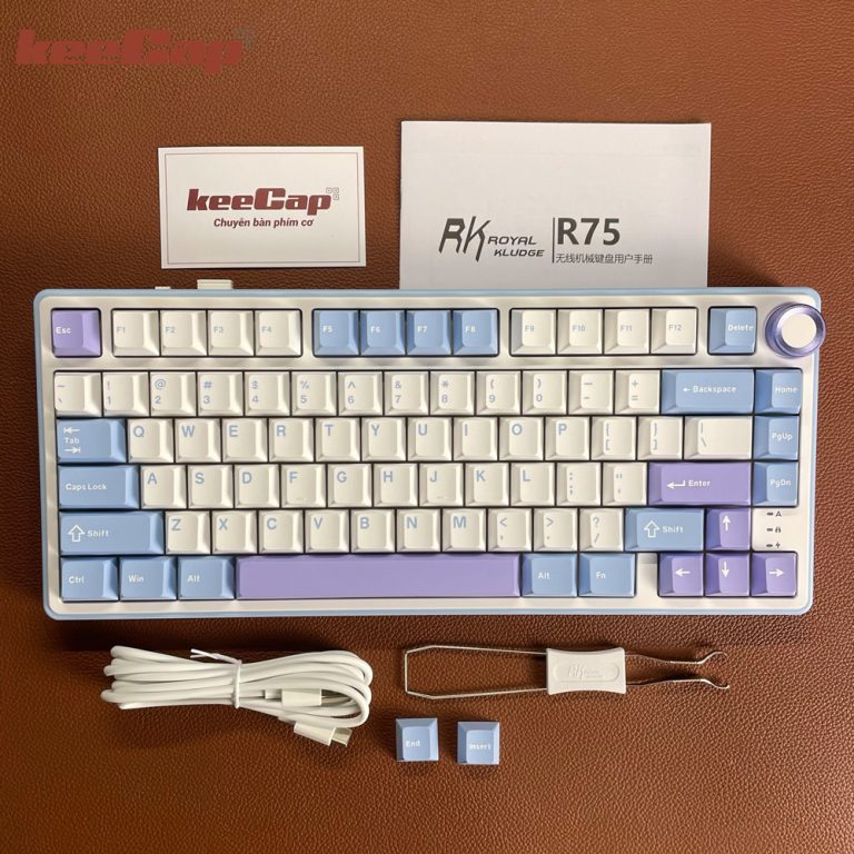 Bàn phím cơ Royal Kludge RK R75 tím sữa 3 mode (layout 75% - núm vặn ...